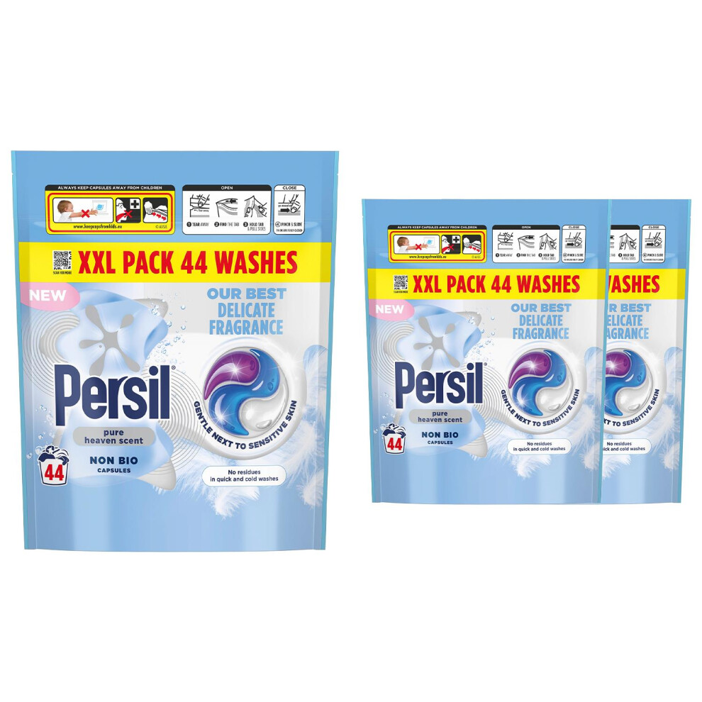 Persil XXL Non Bio Washing Capsules Pure Heaven Scent 44 Washes, 3 Pk
