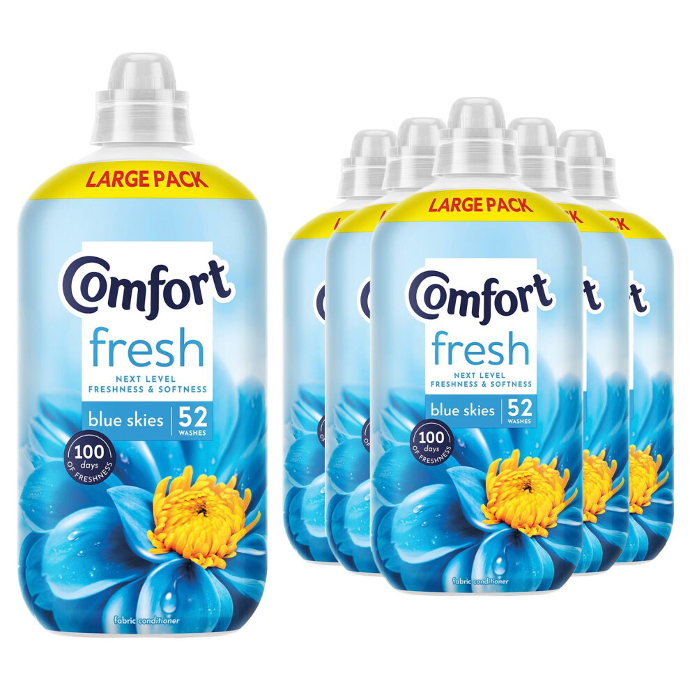 Comfort Fresh Skies Liquid Fabric Conditioner 52W 1.56L, 6 Pack Blue