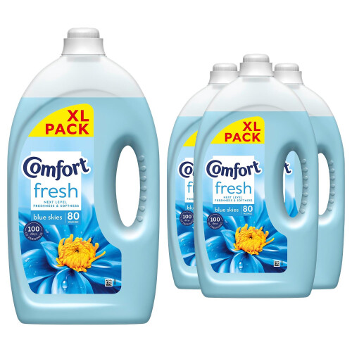 Comfort Fresh Blue Skies Liquid Fabric Conditioner, 80 W 2.4L, 4 Pack