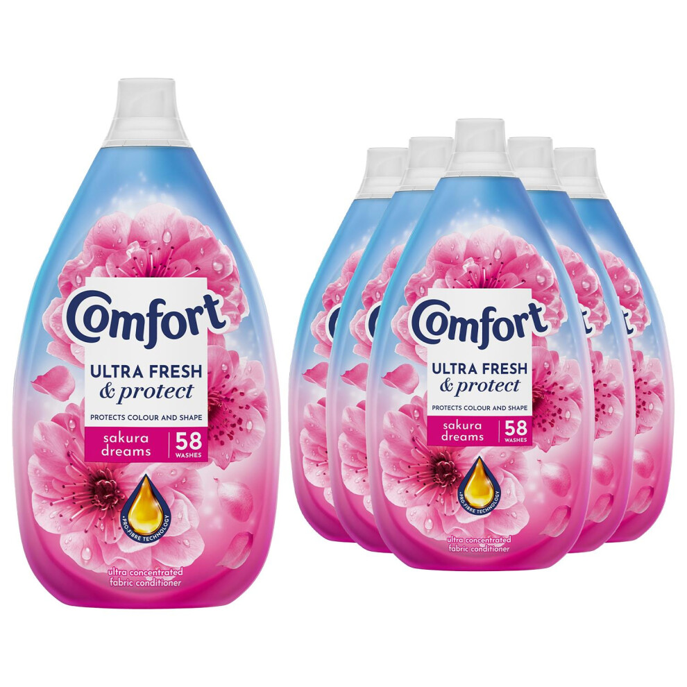 Comfort Ultra Fresh Sakura Dreams Fabric Conditioner 58 Washes (870 ml) | Infused with essential oils, long-lasting fragrance with motion-activated technology, effective in short & cold cycles - Image 2