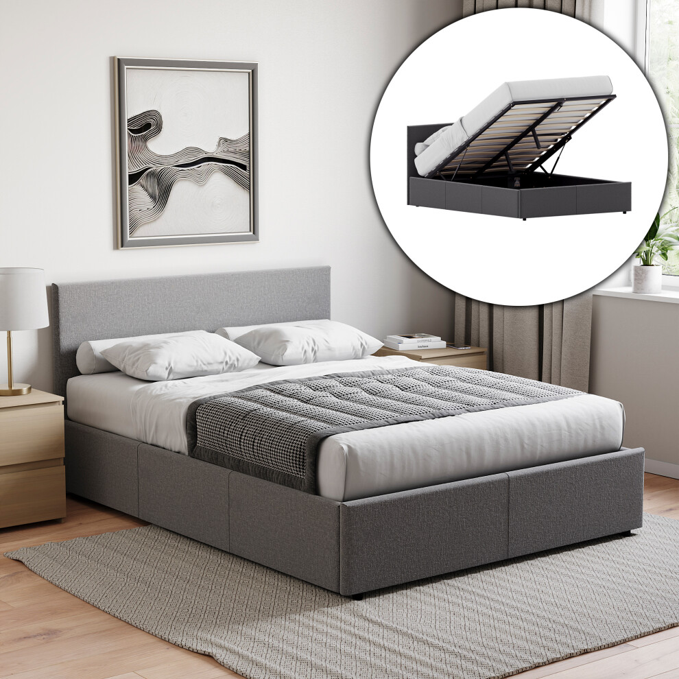 (Double, Dark Grey Linen) Veronica Ottoman Bed Frame Bedroom Storage UKFR