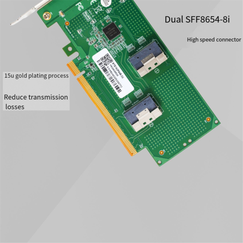 Κάρτα προσαρμογέα PCIe X16 διπλού καναλιού σε 2x SlimSAS SFF-8654 8i 2