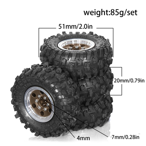 Set di 4 ruote Beadlock per auto cingolate RC da 1/18 e 1/24, colore nero 1