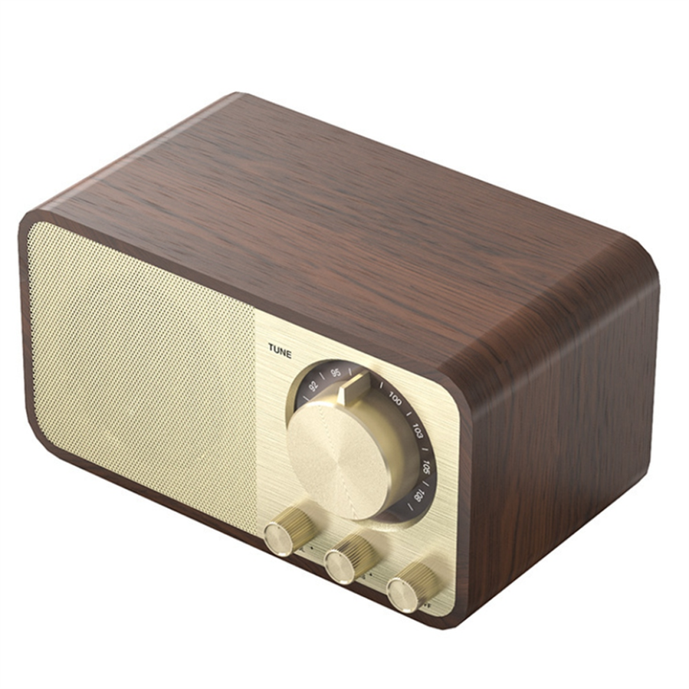 Radio FM rétro portable avec Bluetooth et caisson de basses en bois