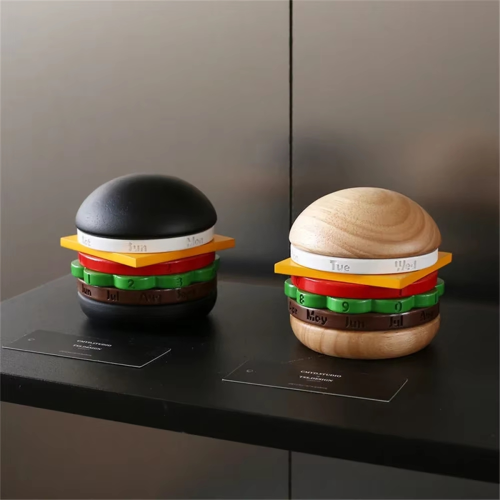 Ξύλινο Ημερολόγιο Γραφείου σε Σχήμα Burger, Χρώμα Ξύλου 1