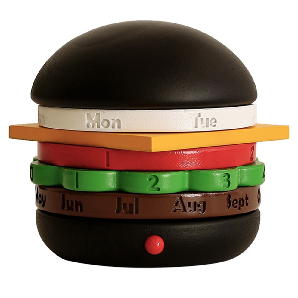 Burger Shape Rotating Wood Desk Calendar, Black-image-OPC-PGQVY7W-NEW