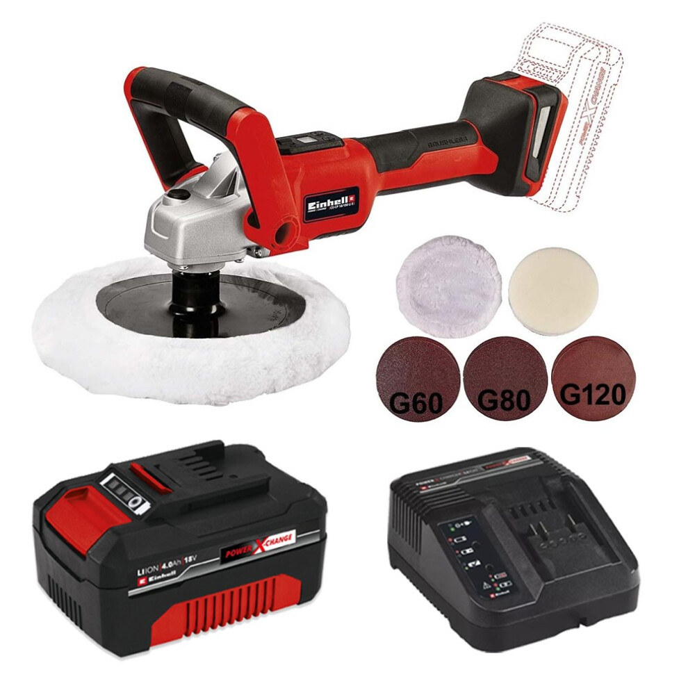 Einhell 2093320 180mm Brushless Polisher Power X Change + 4AH Battery Kit