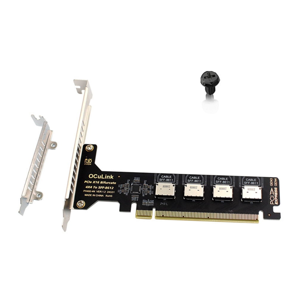 Pci-E 16X To Four U.2 Ssd Kit Sff8611&8612 Oculink Pcie Adapter Black 4853307512501