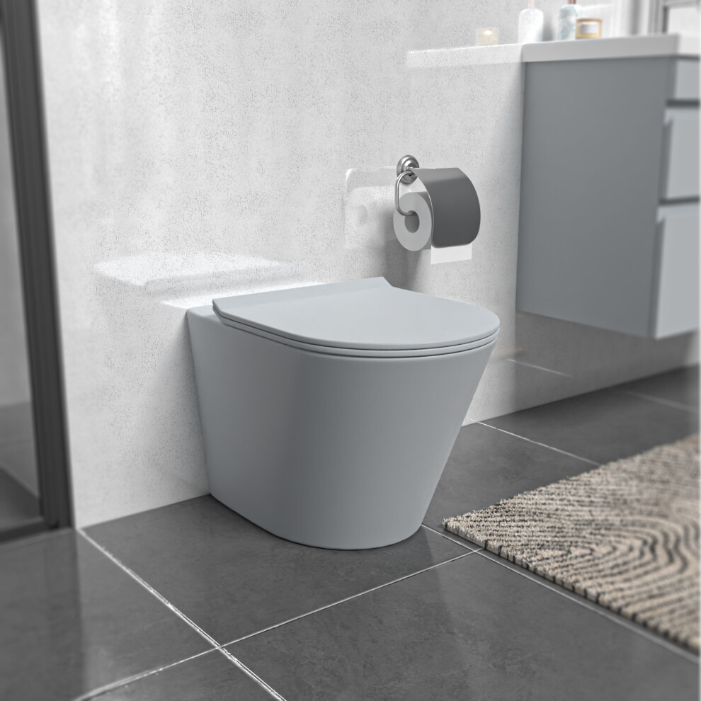 Nes Home Matte Grey Rimless Round Back to Wall Toilet with Soft Close Seat