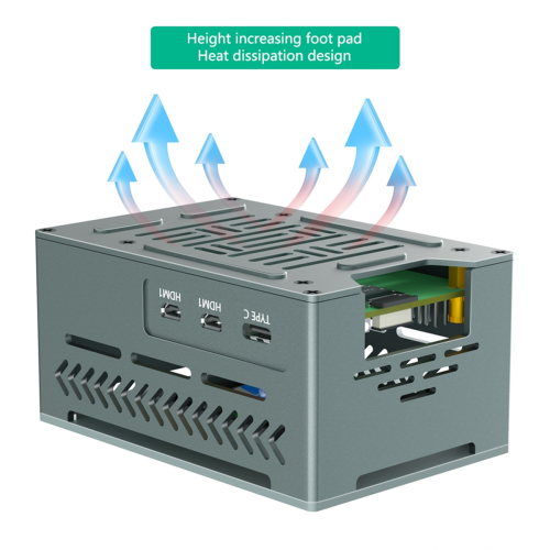 Θήκη για Raspberry Pi 5, με ανεμιστήρα 4010 PWM και ψύκτρες από χαλκό 2