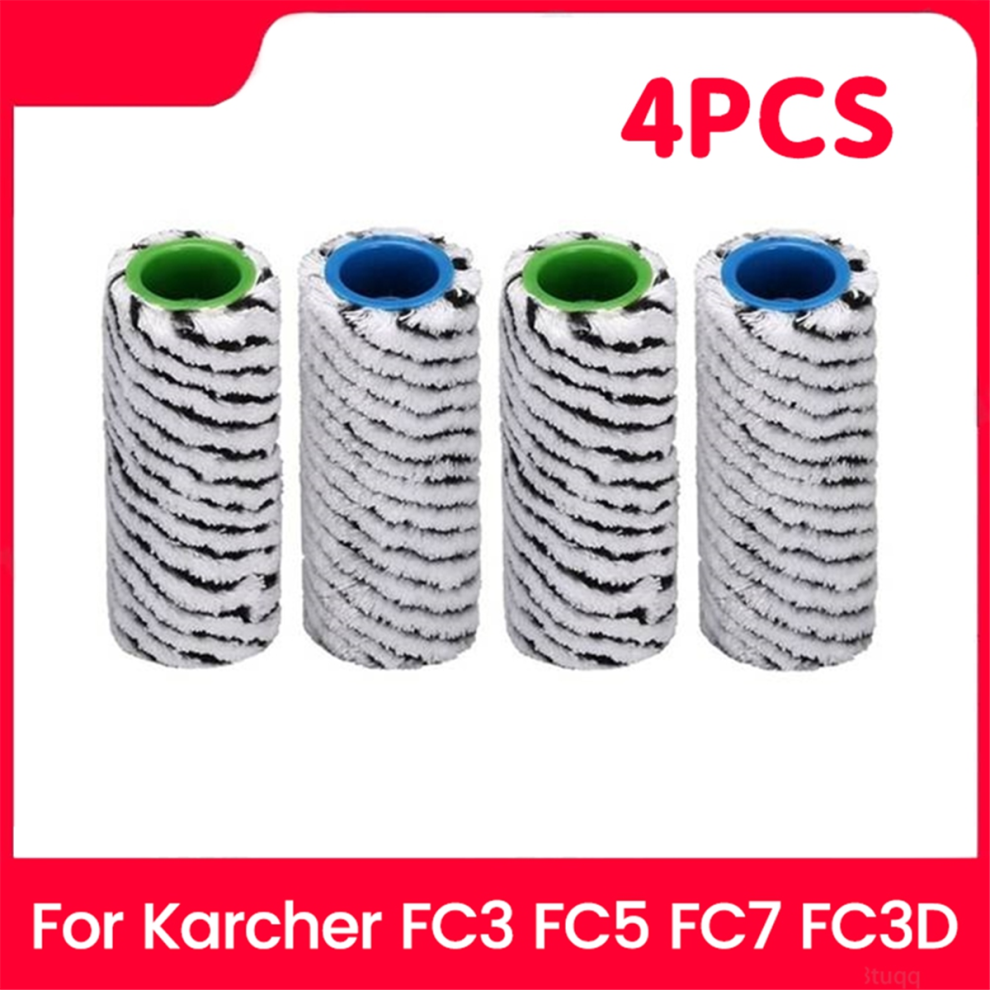 4-Piece Karcher FC3/FC5/FC7 Roller Brush Set - Multi-Surface Microfiber with Bristles for Stone/Tile (Part 2.055-021.0 / 20550210)