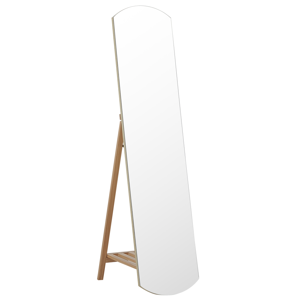 Standing Mirror with Shelf CHERBOURG 150 cm Wood Light Brown