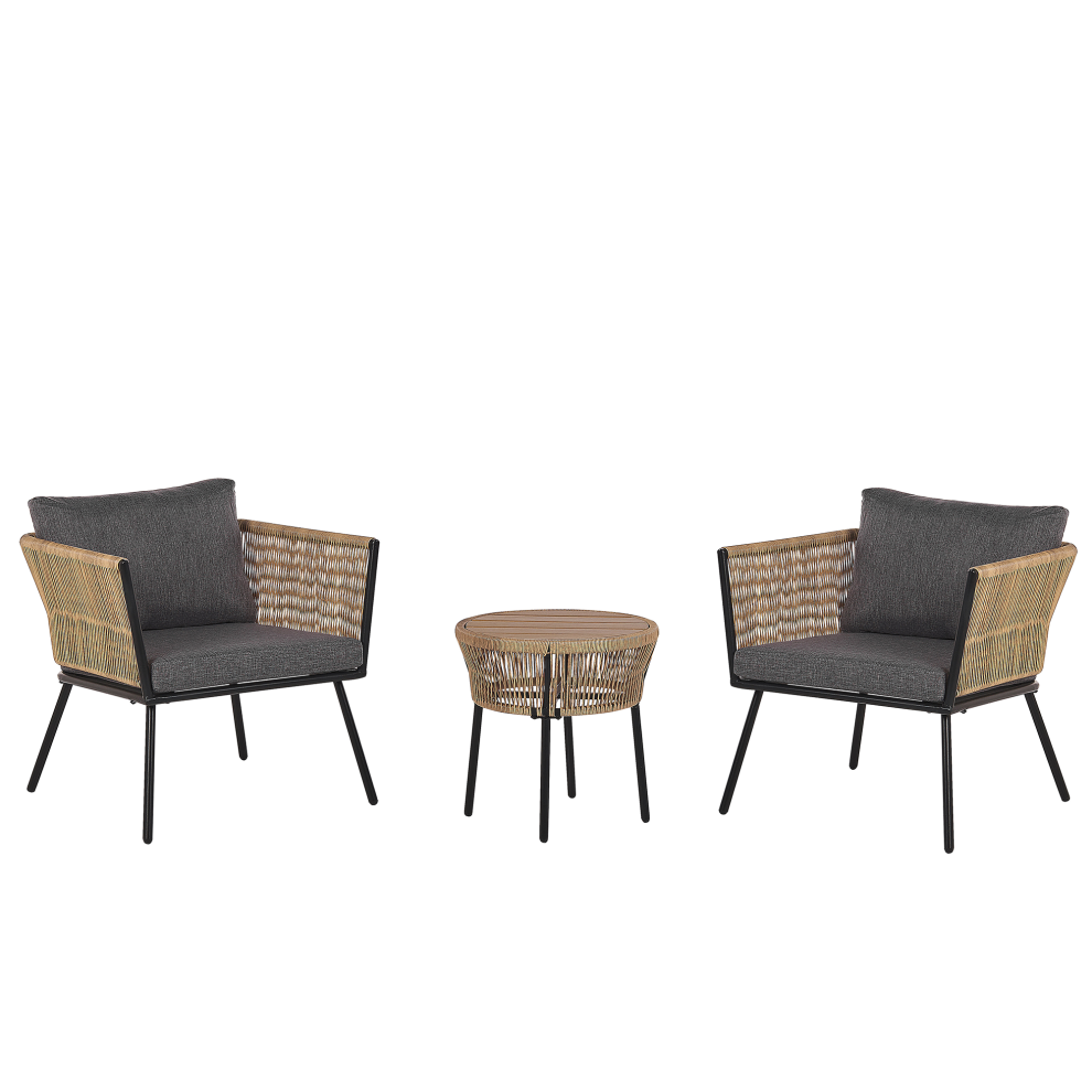 Bistro Set with Cushions GARGANO PE Rattan Light Brown