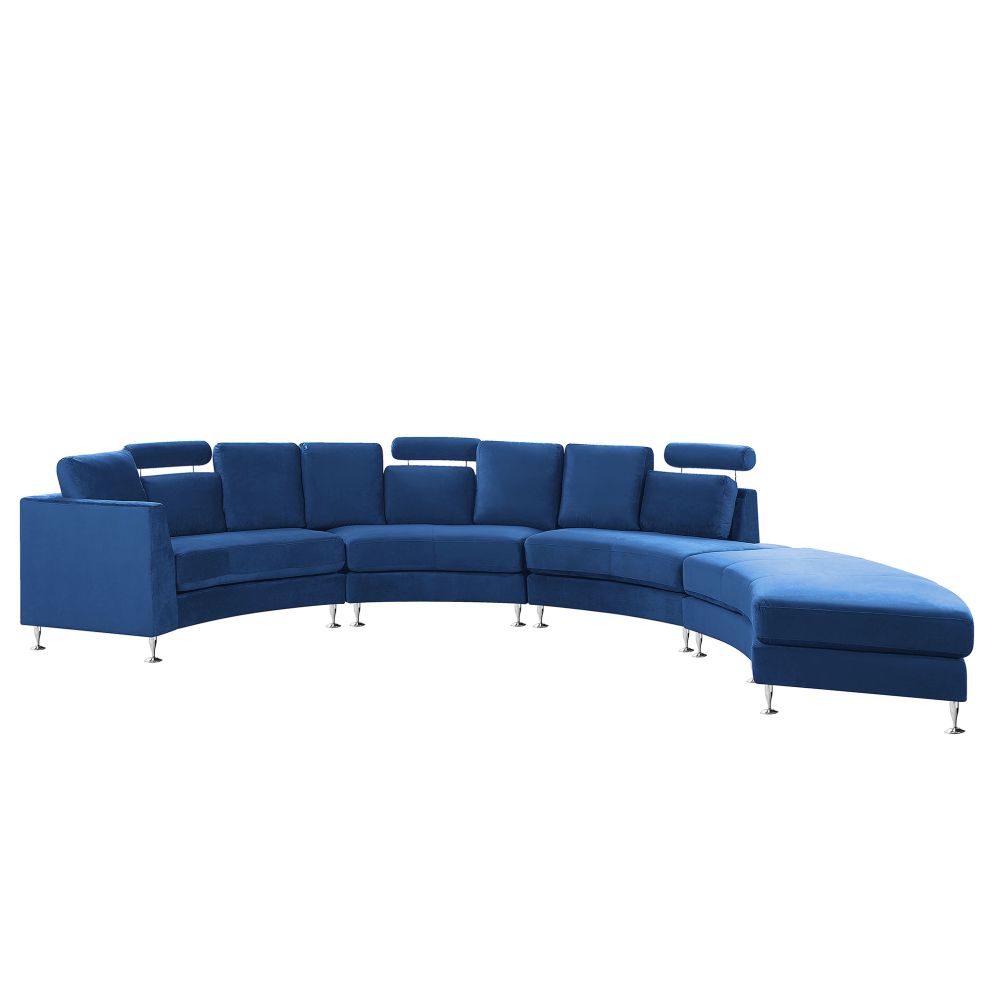 Curved Sofa ROTUNDE Velvet Dark Blue 7 Seater
