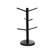 Porte-gobelet en bambou avec 6 crochets, base épaisse, noir