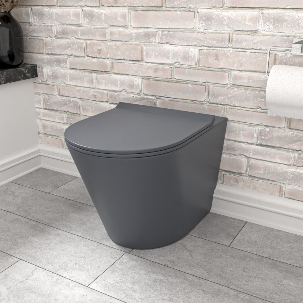 Nes Home Dark Grey Rimless Round Back to Wall Toilet with Soft Close Seat