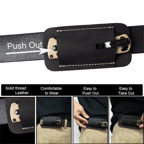 Funda de cuero retro para cuchillo, con cinturón, horizontal, marrón 2