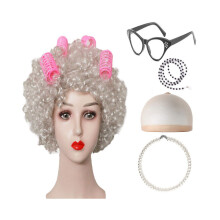 (Silver Curly Set Curler) Χρώμα Gorgeous Mixed Curly Perg Set For Halloween Dressup with Comfortable