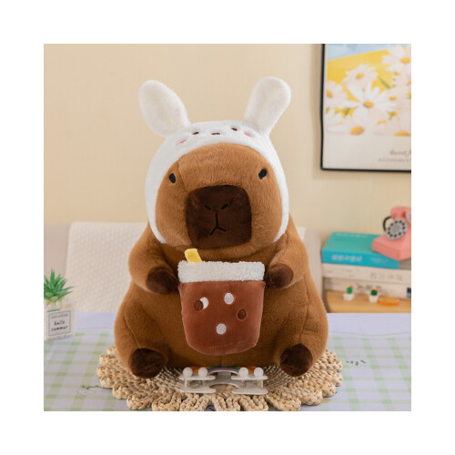 (Λευκό, 45 cm/17,72 ίντσες) Capybara Rabbit βελούδινη κεφαλή με φλιτζ