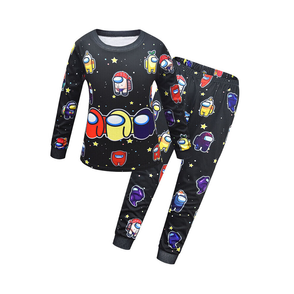 (Noir, 130 cm/6-7 ans) Enfants 2 pièces garçons filles t-shirt à manches longues pyjama pyjama ensembles