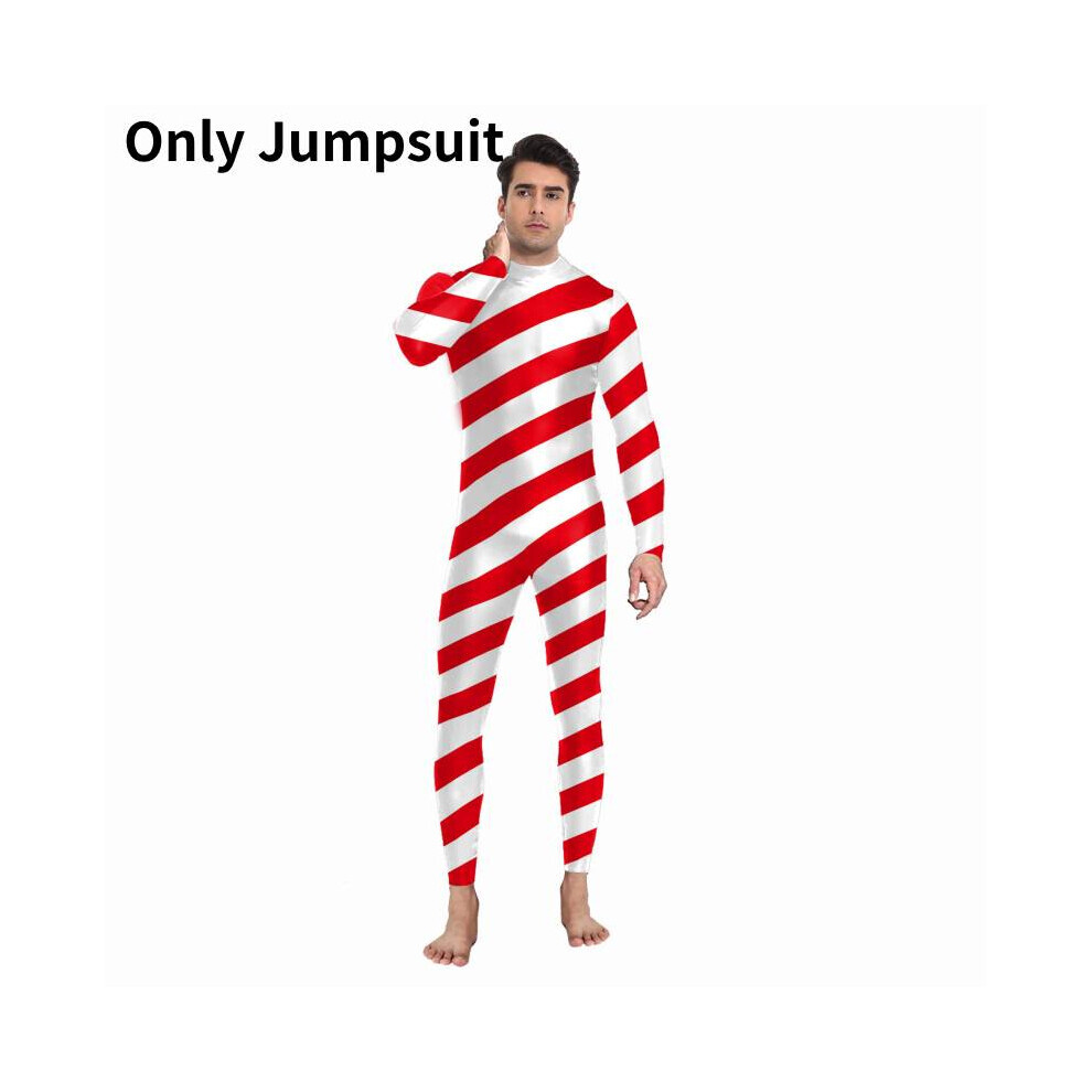 (Rouge blanc, XL) Combinaison adulte Catsuit de Noël Déguisement Costume de Noël Body Cosplay