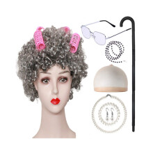 (Vaaleanharmaa Curl Set Curler) Bun Hopean Tyylikäs Peruukkisetti Halloween-juhliin Ihanteellinen autenttisille