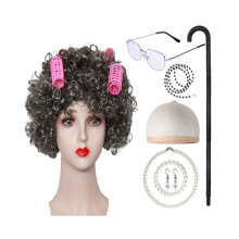 (Tummanharmaa Curl Set Curler) Bun Hopean Tyylikäs Peruukkisetti Halloween-juhliin Ihanteellinen aidolle