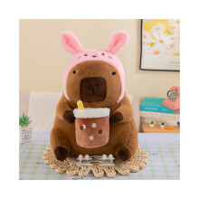 (Vaaleanpunainen, 55 cm/21,65 tuumaa) Capybara Rabbit Pehmopäähine, jossa maitoteekuppi, jossa o