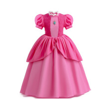 (Dentelle, 140 cm/55,12 pouces) Super Mario Princess Peach Cosplay Outfit Enfants Robe Rose Filles Costume