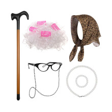 (White Curly Set Iron) Lyhyet hiukset Klassinen peruukkisetti iäkkäille hahmoille upeissa väreissä