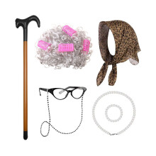 (Silver Curly Set Iron) Lyhyet hiukset Klassinen peruukkisetti iäkkäille hahmoille upeissa väreissä