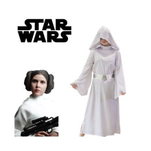 (S) Costume de Cosplay Princess Wars Star Leia Organa Solo, robe blanche, tenue d'halloween