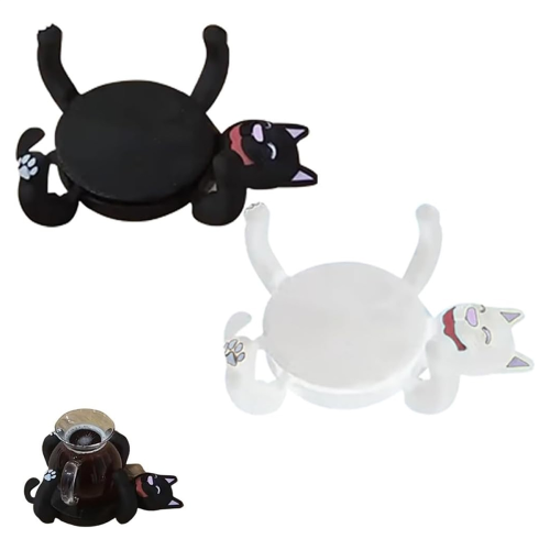 3D Printed Lazy Cat Coasters - Novelty Cat-Shaped Mug Holders Black 1