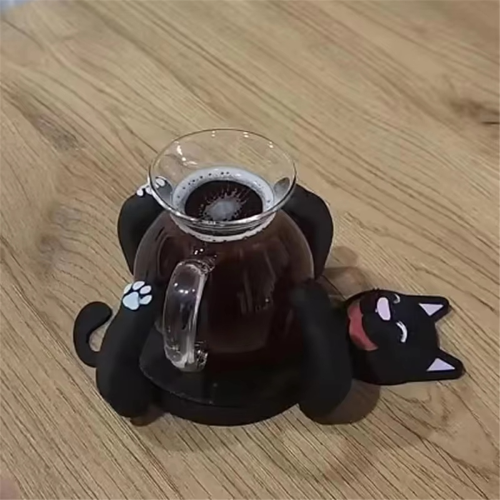 3D Printed Lazy Cat Coasters - Novelty Cat-Shaped Mug Holders Black 2