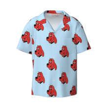 (Clifford The Big Red Dog_12111) Men's Hawaiian Shirts Cuban Collar Vintage Bowling Short Sleeve Button Down Beach Shirt Casual Summer Vacation Wear Retro Tee