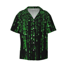 (Binary Code - The Matrix Program_11731) Men's Hawaiian Shirts Cuban Collar Vintage Bowling Short Sleeve Button Down Beach Shirt Casual Summer Vacation Wear Retro Tee