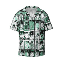 (Midoriya Izuku Collage Color Version_11865) Men's Hawaiian Shirts Cuban Collar Vintage Bowling Short Sleeve Button Down Beach Shirt Casual Summer Vacation Wear Retro Tee