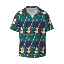 (Mighty Ducks_8050) Men's Hawaiian Shirts Cuban Collar Vintage Bowling Short Sleeve Button Down Beach Shirt Casual Summer Vacation Wear Retro Tee