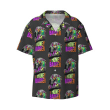 (Daniel Ricciardo - 2020 (left) Helmet. ( HONEY BADGER TEXT )_6402) Men's Hawaiian Shirts Cuban Collar Vintage Bowling Short Sleeve Button Down Beach Shirt Casual Summer Vacation Wear Retro Tee