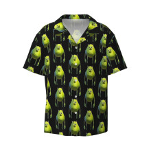 (Mike Wazowski Meme_22039) Men's Hawaiian Shirts Cuban Collar Vintage Bowling Short Sleeve Button Down Beach Shirt Casual Summer Vacation Wear Retro Tee