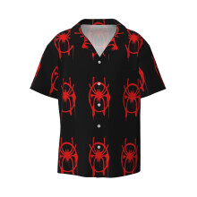(Miles Morales Logo_22834) Men's Hawaiian Shirts Cuban Collar Vintage Bowling Short Sleeve Button Down Beach Shirt Casual Summer Vacation Wear Retro Tee