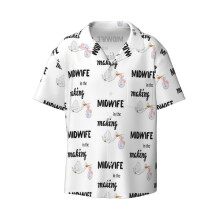 (Midwife In The Making_8221) Men's Hawaiian Shirts Cuban Collar Vintage Bowling Short Sleeve Button Down Beach Shirt Casual Summer Vacation Wear Retro Tee