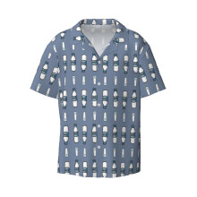 (Milk_8328) Men's Hawaiian Shirts Cuban Collar Vintage Bowling Short Sleeve Button Down Beach Shirt Casual Summer Vacation Wear Retro Tee