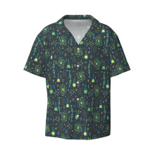 (Midcentury Modern Science_11717) Men's Hawaiian Shirts Cuban Collar Vintage Bowling Short Sleeve Button Down Beach Shirt Casual Summer Vacation Wear Retro Tee