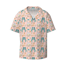 (Miku And Rin Chibis_10046) Men's Hawaiian Shirts Cuban Collar Vintage Bowling Short Sleeve Button Down Beach Shirt Casual Summer Vacation Wear Retro Tee
