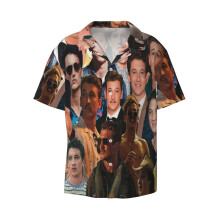 (Miles Teller Photo Collage_8433) Men's Hawaiian Shirts Cuban Collar Vintage Bowling Short Sleeve Button Down Beach Shirt Casual Summer Vacation Wear Retro Tee