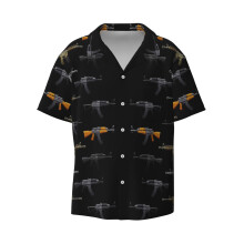 (Military Rifle Pattern_8834) Men's Hawaiian Shirts Cuban Collar Vintage Bowling Short Sleeve Button Down Beach Shirt Casual Summer Vacation Wear Retro Tee
