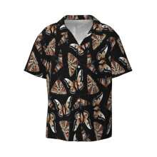 (Midnight Moths On Black_9536) Men's Hawaiian Shirts Cuban Collar Vintage Bowling Short Sleeve Button Down Beach Shirt Casual Summer Vacation Wear Retro Tee