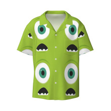(Mike Wazowski_5781) Men's Hawaiian Shirts Cuban Collar Vintage Bowling Short Sleeve Button Down Beach Shirt Casual Summer Vacation Wear Retro Tee