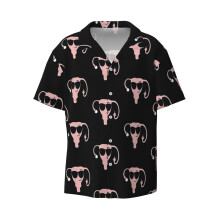 (Middle Finger Uterus_10329) Men's Hawaiian Shirts Cuban Collar Vintage Bowling Short Sleeve Button Down Beach Shirt Casual Summer Vacation Wear Retro Tee